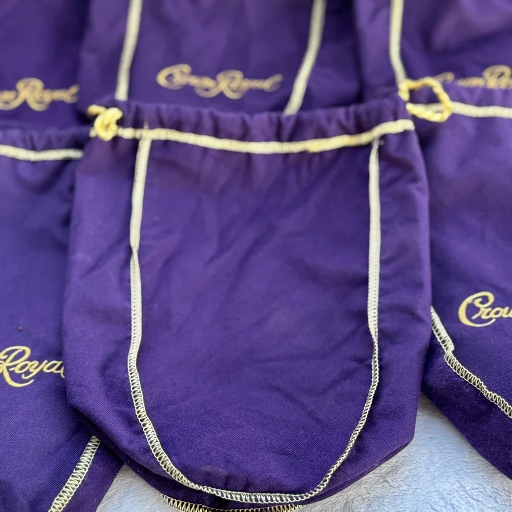 Lot of 6 Crown Royal‎ 1.75L XL Extra Large Purple & Gold Drawstring Bags 12 inch